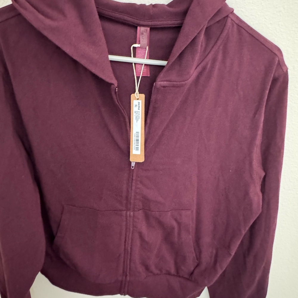 SKIMS Cotton Jersey Zip Up Slim Hoodie Large (Currant)